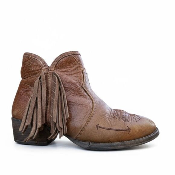 Sterling River Women's Brown Leather Fringe Ankle Cowboy Boots Size 6 - Picture 1 of 13